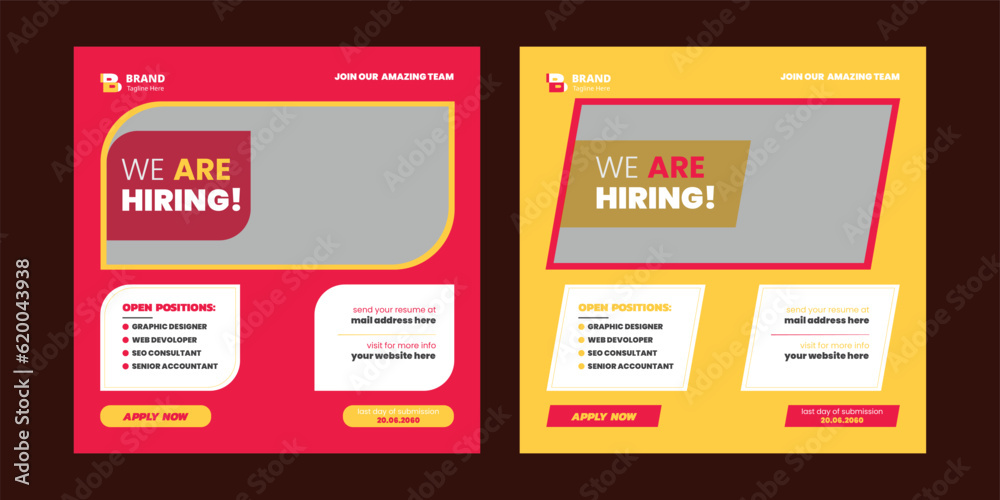 We are Hiring social media post banner design and square flyer template