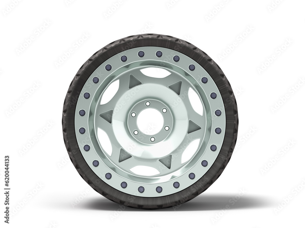 Obraz premium tubeless tire on a steel car rim front view 3d render on white