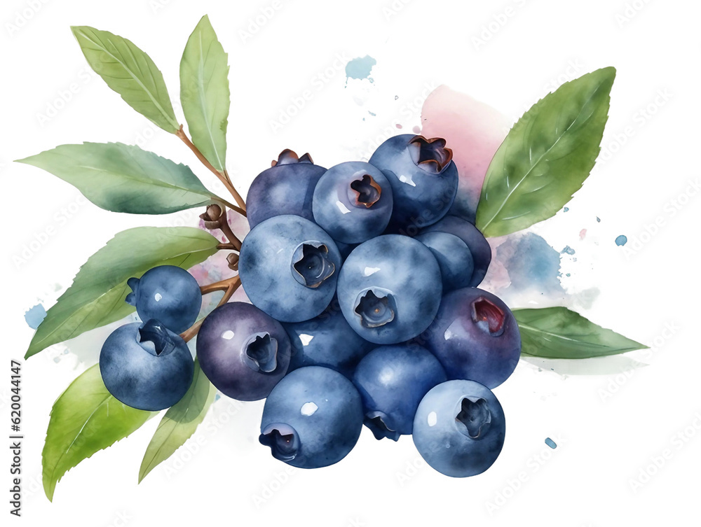 Blueberry watercolor illustration isolated on white background, ai generated Blueberry watercolor illustration isolated on white background, ai generated