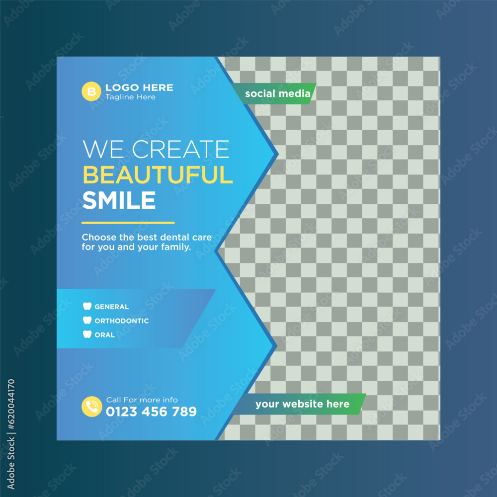 Dentist and Dental care modern social media post square design or ...