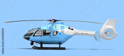 multipurpose passenger helicopter for air transportation left view 3d render on blue