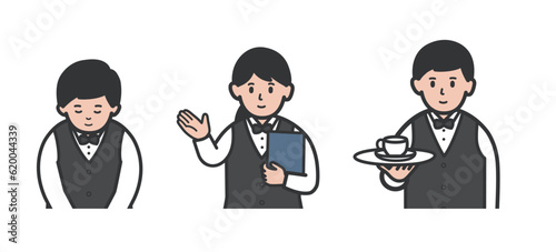 色々なポーズの店員のイラストセット