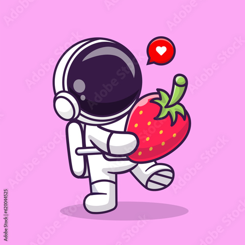 Cute Astronaut Bring Strawberries Fruit Cartoon Vector Icon
Illustration. Science Food Icon Concept Isolated Premium
Vector. Flat Cartoon Style