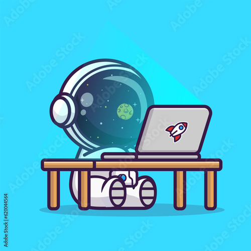 Cute Astronaut Working On Laptop Cartoon Vector Icon
Illustration. Science Technology Icon Concept Isolated
Premium Vector. Flat Cartoon Style