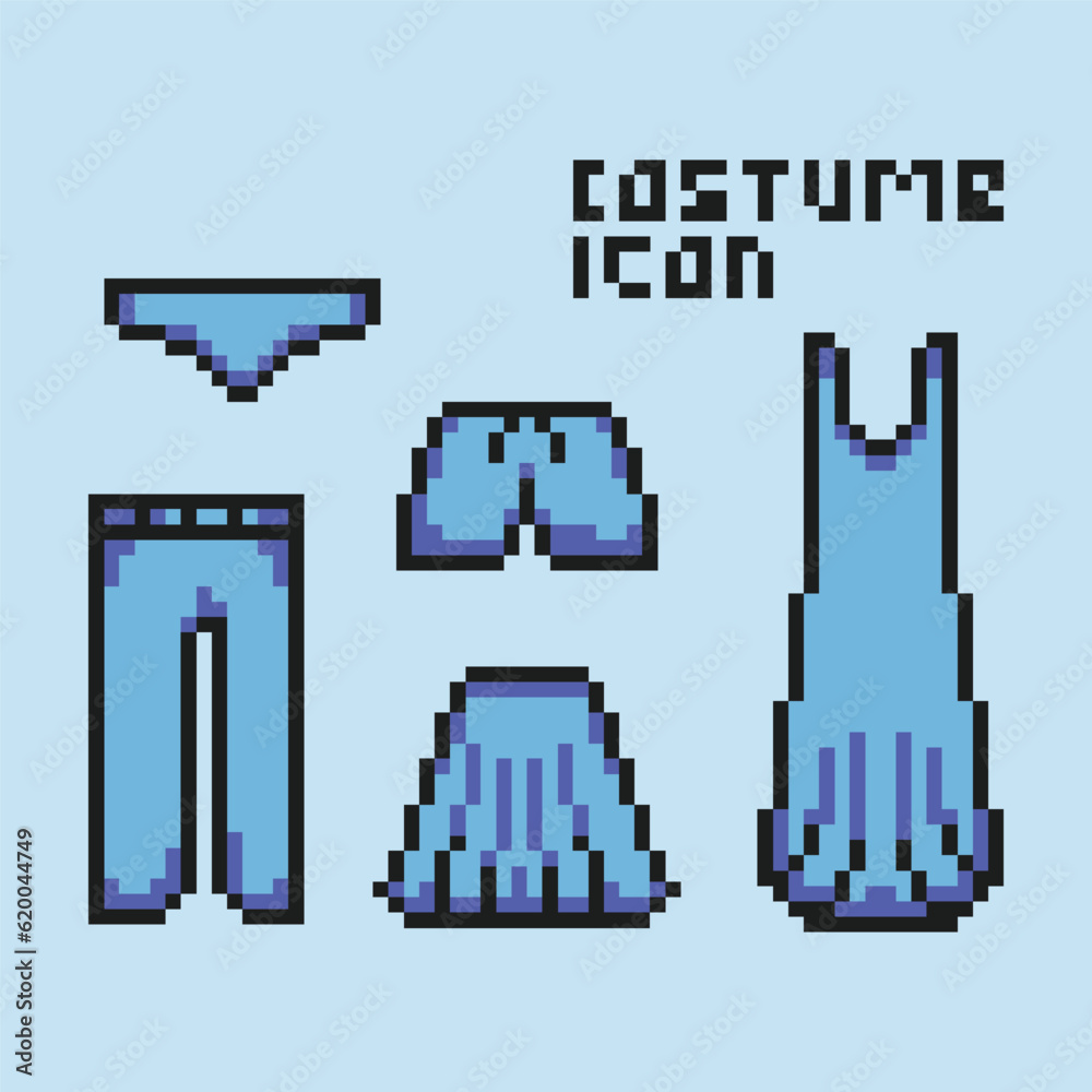 this is Costume icon in pixel art with simple color with blue background this item good for presentations,stickers, icons, t shirt design,game asset,logo and your project.