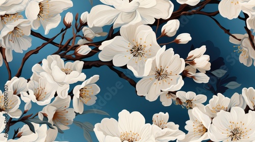 watercolor seamless pattren of white sakura flower