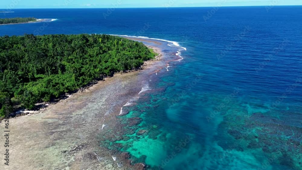 Aerial drone holiday snorkel spot crystal clear reef tropical destination travel tourism Honeymoon Beach Vanuatu Port Vila Pacific Islands 4K