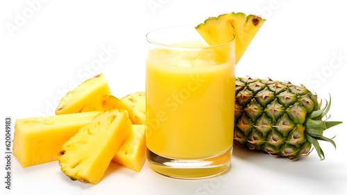 tequila pineapple smoothie with pineapple slices and a fresh fruit juice