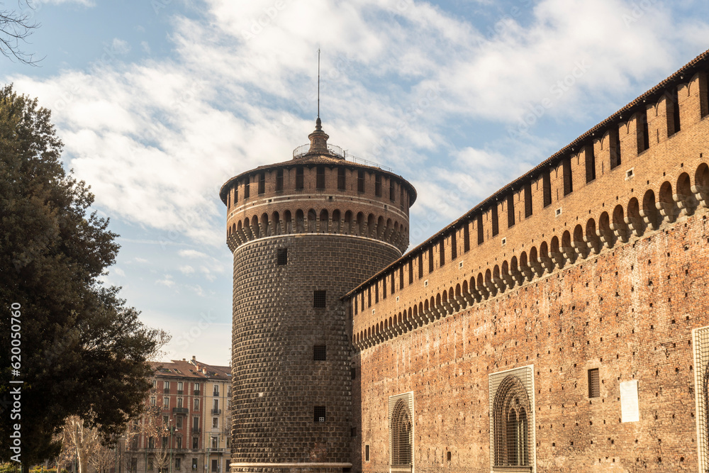 Sforzesco Castle exterior in Milan, Italy