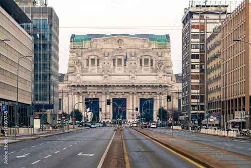 Milan central station with Via Vittor Pisani, Italy