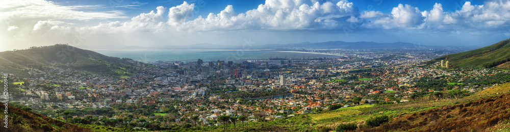 Aerial view of Cape Town skyline from lookout viewpoint
