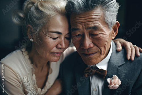 Mature wedding couple crying. Generative AI., Generative AI