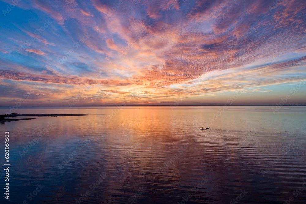 Kayaking on Mobile Bay at sunset in Daphne, Alabama