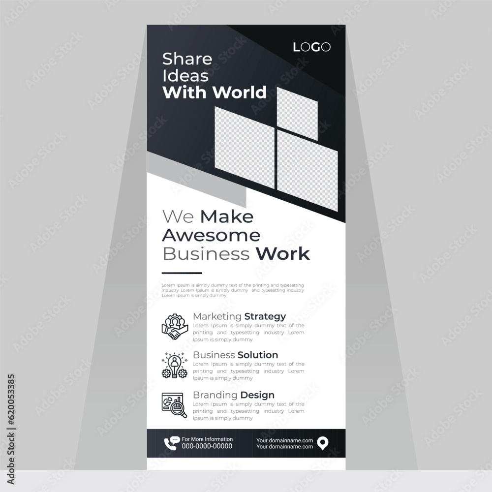Naklejka premium Share ideas with the world's best we make the awesome business work roll-up banner design