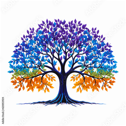 Colourful Vector Tree illustration with multi coloured leaves