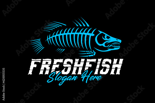 Fishing Logo fish skull skeleton design template vector illustration