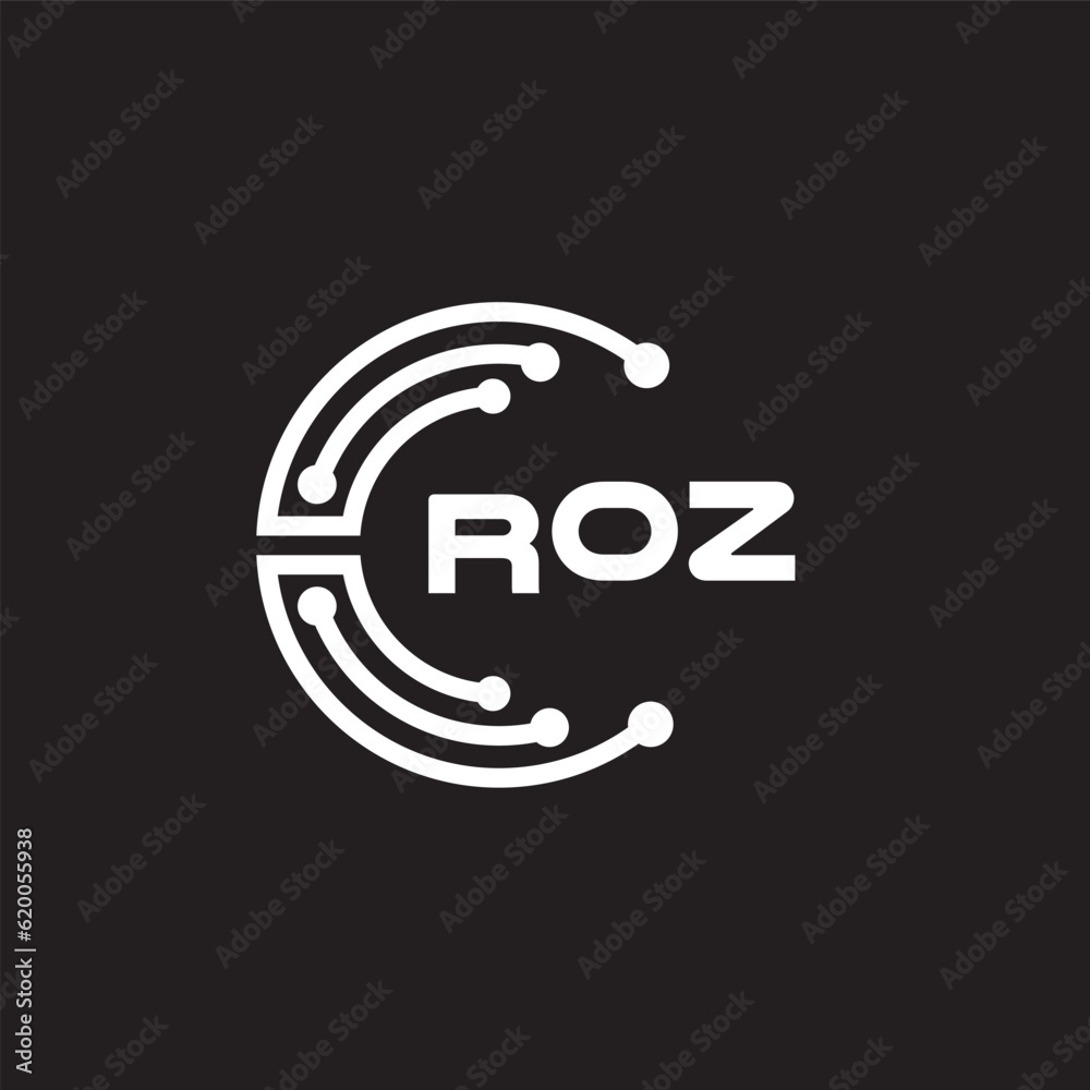 ROZ letter technology logo design on black background. ROZ creative initials letter IT logo concept. ROZ setting shape design.
