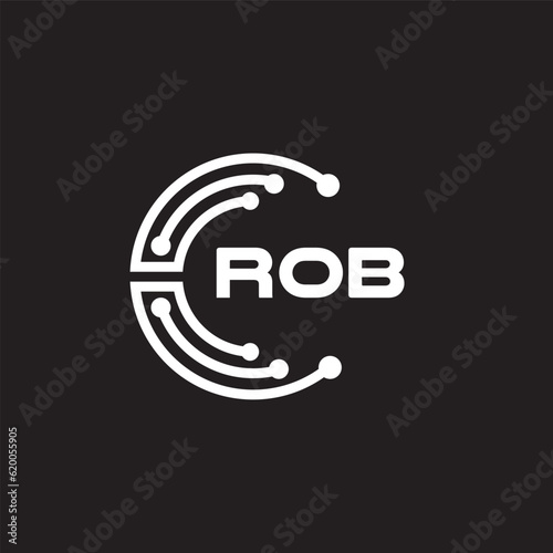 ROB letter technology logo design on black background. ROB creative initials letter IT logo concept. ROB setting shape design.

