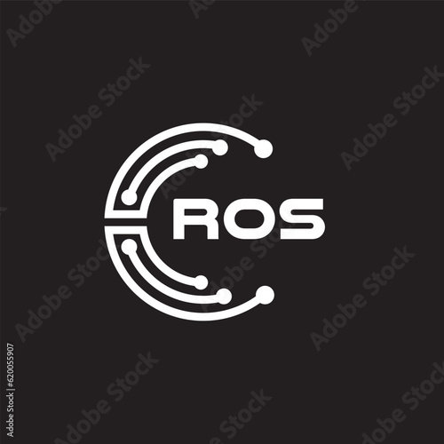 ROS letter technology logo design on black background. ROS creative initials letter IT logo concept. ROS setting shape design.
