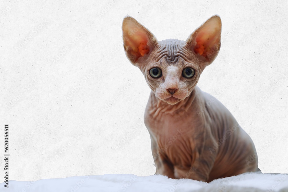 animal portrait of sphynx cat looking at camera