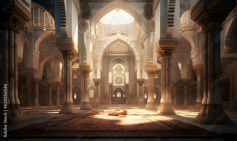 interior room in the mosque, ramadan, islamic, generative ai