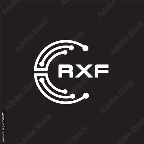 RXF letter technology logo design on black background. RXF creative initials letter IT logo concept. RXF setting shape design. 