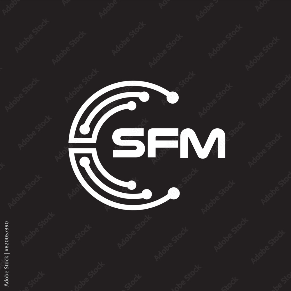 SFM letter technology logo design on black background. SFM creative initials letter IT logo concept. SFM setting shape design.
