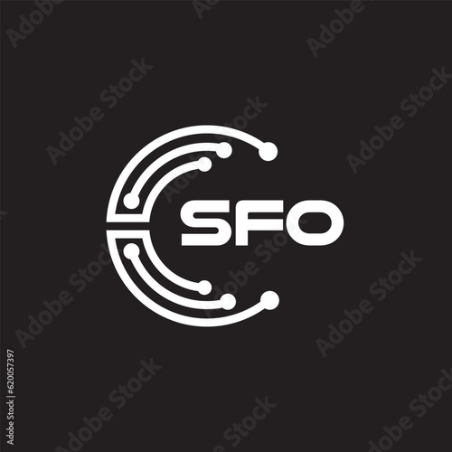 SFO letter technology logo design on black background. SFO creative initials letter IT logo concept. SFO setting shape design.
 photo