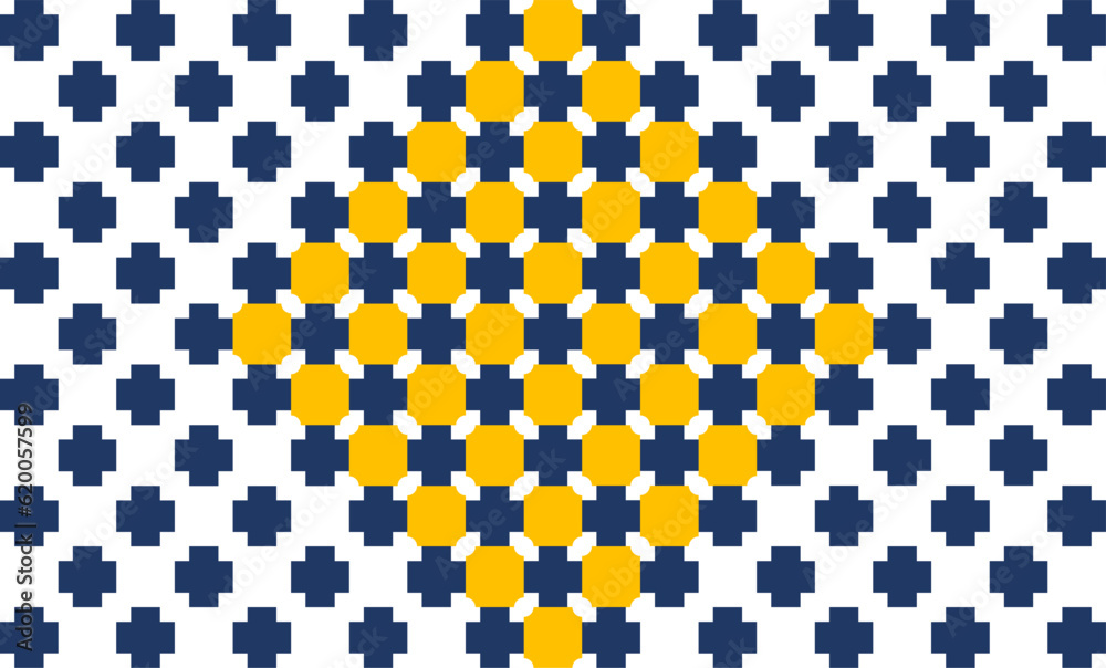 Fototapeta premium pattern with mosaic, abstract background with yellow squares and blue cross, patchwork pattern, seamless repeat prints pattern design for fabric printing or wall or background or backdrop