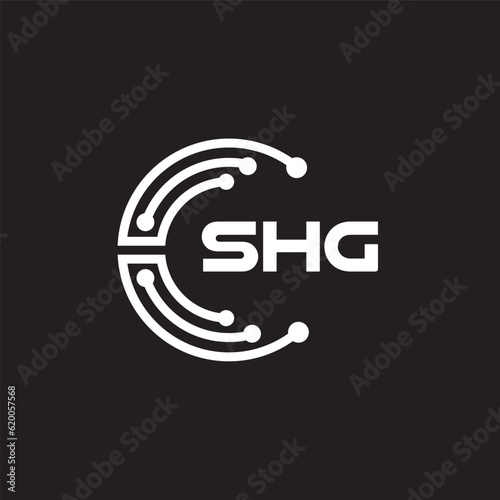 Shg letter technology logo design on black background. Shg creative initials letter IT logo concept. Shg setting shape design.
   