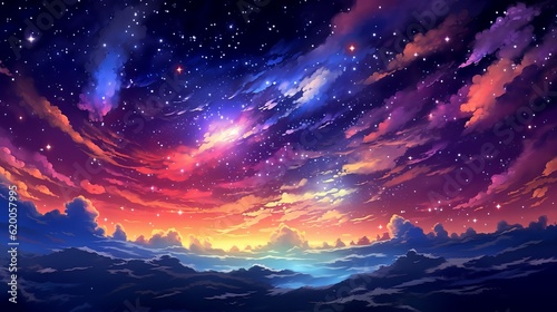 Sky with stars - Captivating 4K anime landscape  serene starry night with twinkling stars and mesmerizing comet  wallpaper  Generative AI