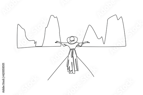 Single one line drawing World tourism day concept. Continuous line draw design graphic vector illustration.