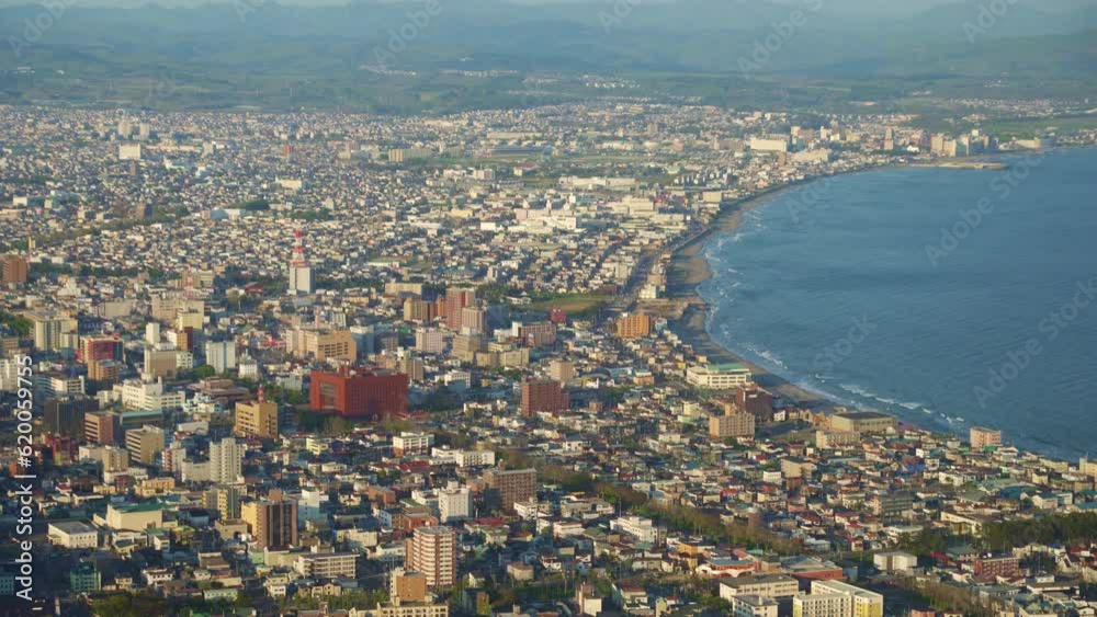 Sightseeing Of Hakodate City From Mount Hakodate During Daytime In Hokkaido, Japan. aerial Sightseeing Of Hakodate City From Mount Hakodate During Daytime In Hokkaido, Japan. aerial