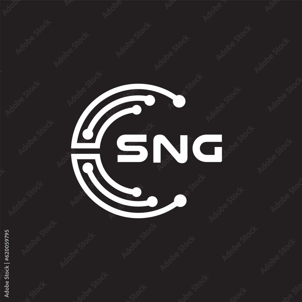 SNG letter technology logo design on black background. SNG creative initials letter IT logo concept. SNG setting shape design.
