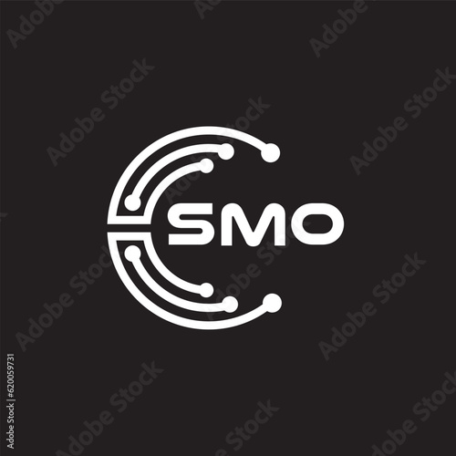 SMO letter technology logo design on black background. SMO creative initials letter IT logo concept. SMO setting shape design.
