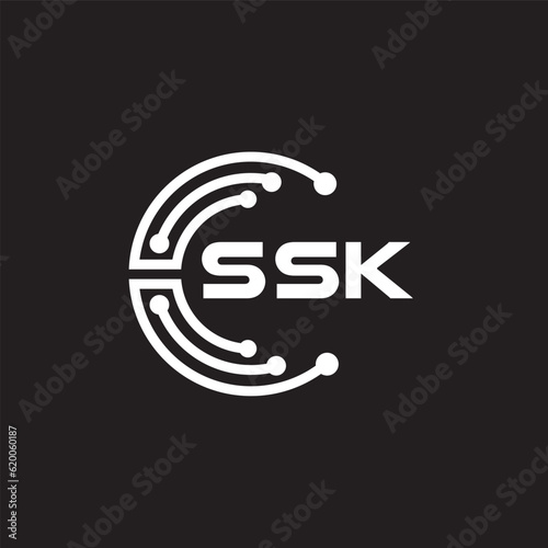 SSK letter technology logo design on black background. SSK creative initials letter IT logo concept. SSK setting shape design.
 photo