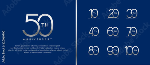set of anniversary logo silver color on blue background for celebration moment