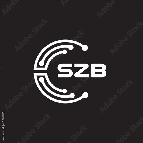 SZB letter technology logo design on black background. SZB creative initials letter IT logo concept. SZB setting shape design.
 photo