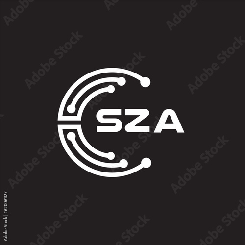 SZA letter technology logo design on black background. SZA creative initials letter IT logo concept. SZA setting shape design.
 photo