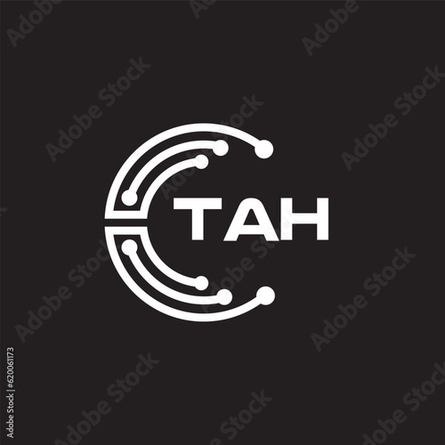 TAH letter technology logo design on black background. TAH creative initials letter IT logo concept. TAH setting shape design.
