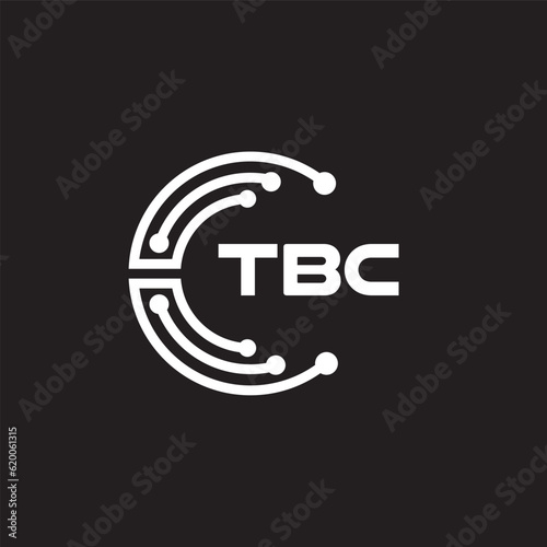 TBC letter technology logo design on black background. TBC creative initials letter IT logo concept. TBC setting shape design.
 photo