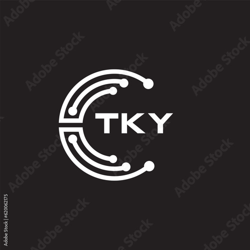 TKY letter technology logo design on black background. TKY creative initials letter IT logo concept. TKY setting shape design.
 photo