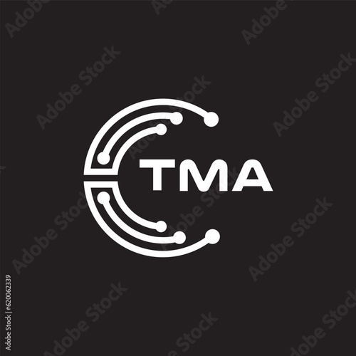 TMA letter technology logo design on black background. TMA creative initials letter IT logo concept. TMA setting shape design.
