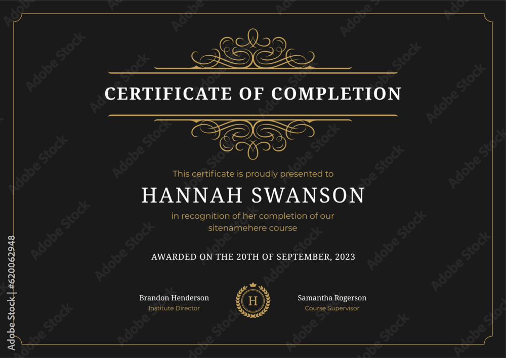 Fotografie Diploma certificate of completion graduation antique flourishes classic ornate b