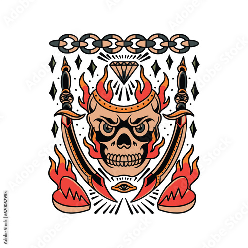 burning skull set vector design