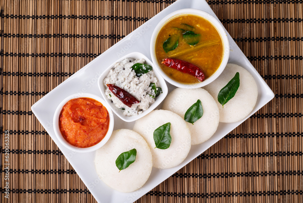 Famous south Indian food idli sambar and cutney Stock Photo | Adobe Stock