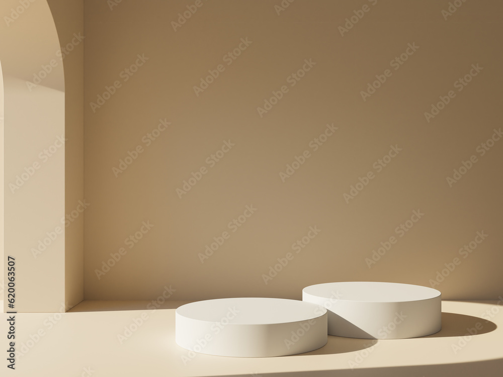 3D display podium pastel brown background with shadow. Minimal pedestal for beauty, cosmetic product presentation. summer and spring feminine copy space template 3D display podium pastel brown background with shadow. Minimal pedestal for beauty, cosmetic product presentation. summer and spring feminine copy space template