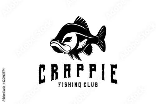 Crappie fish fishing logo, jumping fish design template vector illustration