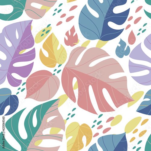 Seamless tropical floral pattern with palm leaves. Vector illustration