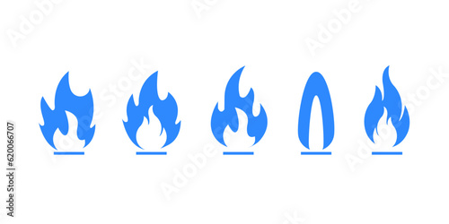 Gas flames vector icons isolated from the background. Sign set blue burning natural gas in the flat style.